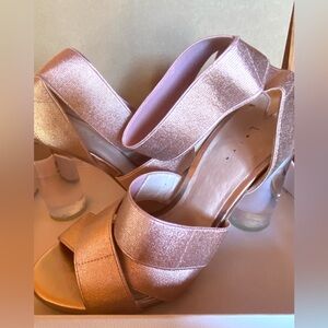 Leith heels. Pink or rose gold. Comfy! Strappy!